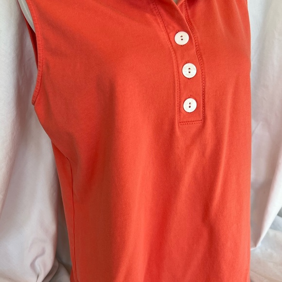 Chico's Women's Collared Tank Top 2 Orange Knit Stretch Sleeveless Button Large - Picture 2 of 9